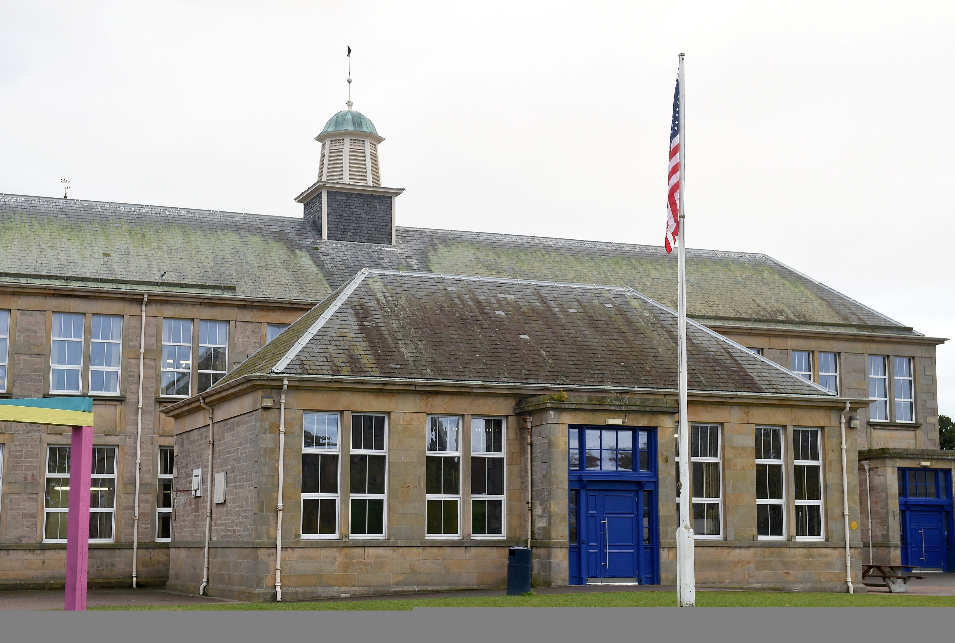 The Stars and Stripes flag of America flies in the grounds of Rosebank Primary School, Nairn.