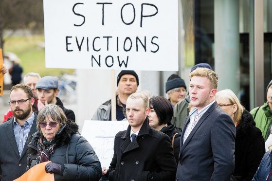 People gathered in support of the affected tenants