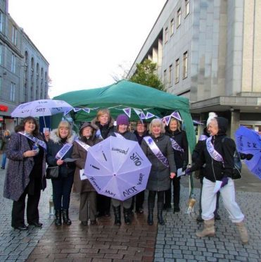 Aberwaspis, the north-east Waspi group, demonstrated in Aberdeen on Saturday.