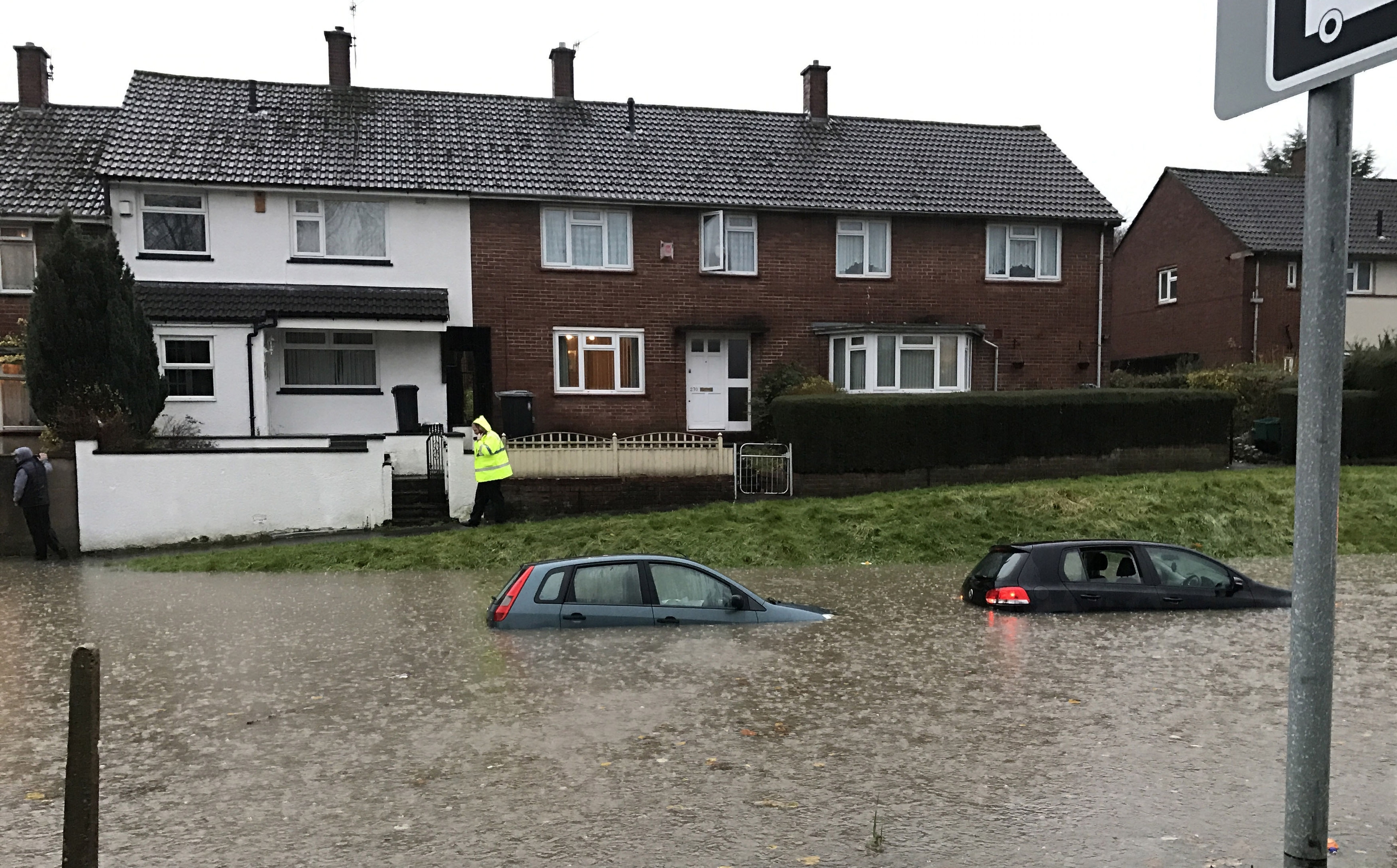 Photo by Lee Gitsham of cars under flood water on Whitchurch Lane in Hartcliffe, Bristol
