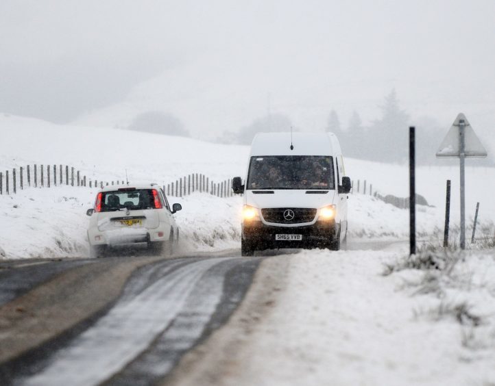 Heavy snow and freezing conditions near the village of Wanlockhead, Dumfries and Galloway, with adverse weather affecting much of the UK,