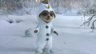 Oleg, dressed as the film’s snowman character Olaf, and Ayana build a snowman to Frozen song Let It Go before waking up back at home in bed.