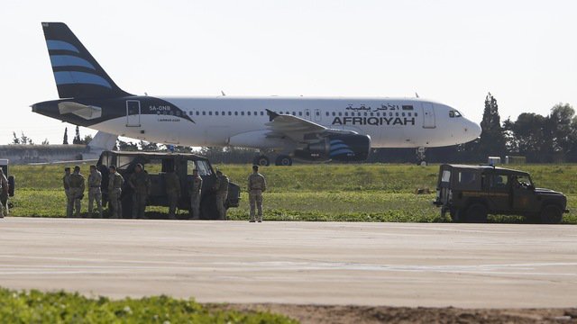 The hijacked plane on the runway in Malta