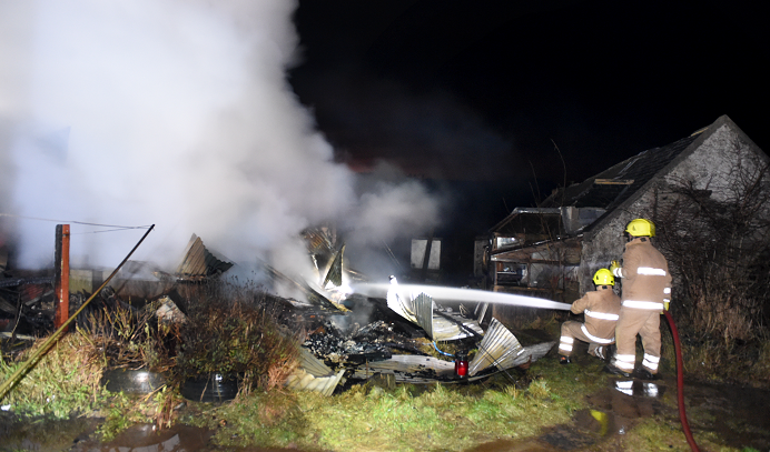 Firefighters tackle a blaze at a shed near Forgue (pic by Kevin Emslie)