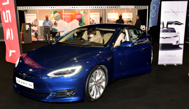 Tesla Model S electric car on display at the AECC