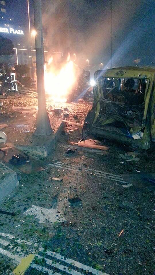 Burnt-out vehicles after the explosion in Istanbul