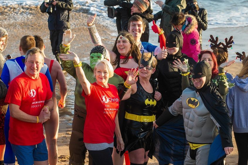 Aberdeen Lions Club Charity traditional Boxing Day Dip in The North Sea At Aberdeen Beach