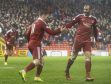 Aberdeen's Jonny Hayes (L) celebrates with Niall McGinn