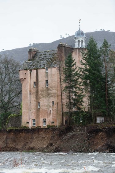 Abergeldie Castle was at risk of falling into the River Dee due to the damage caused to the riverbank.
