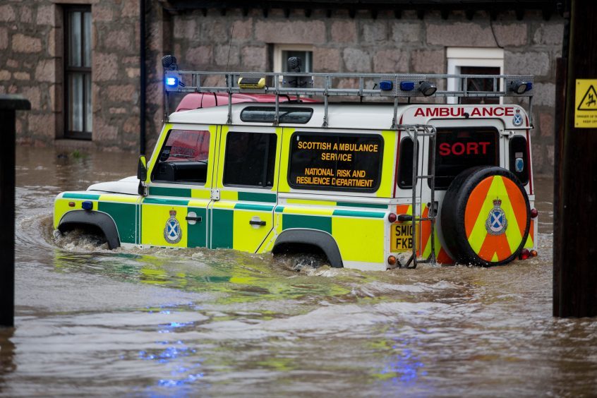 Emergency services had to battle through the floods in Ballater