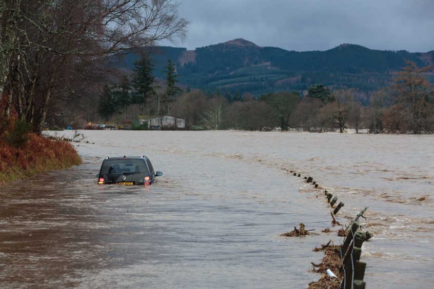 A car submerged near Ballater on the South Deeside Road