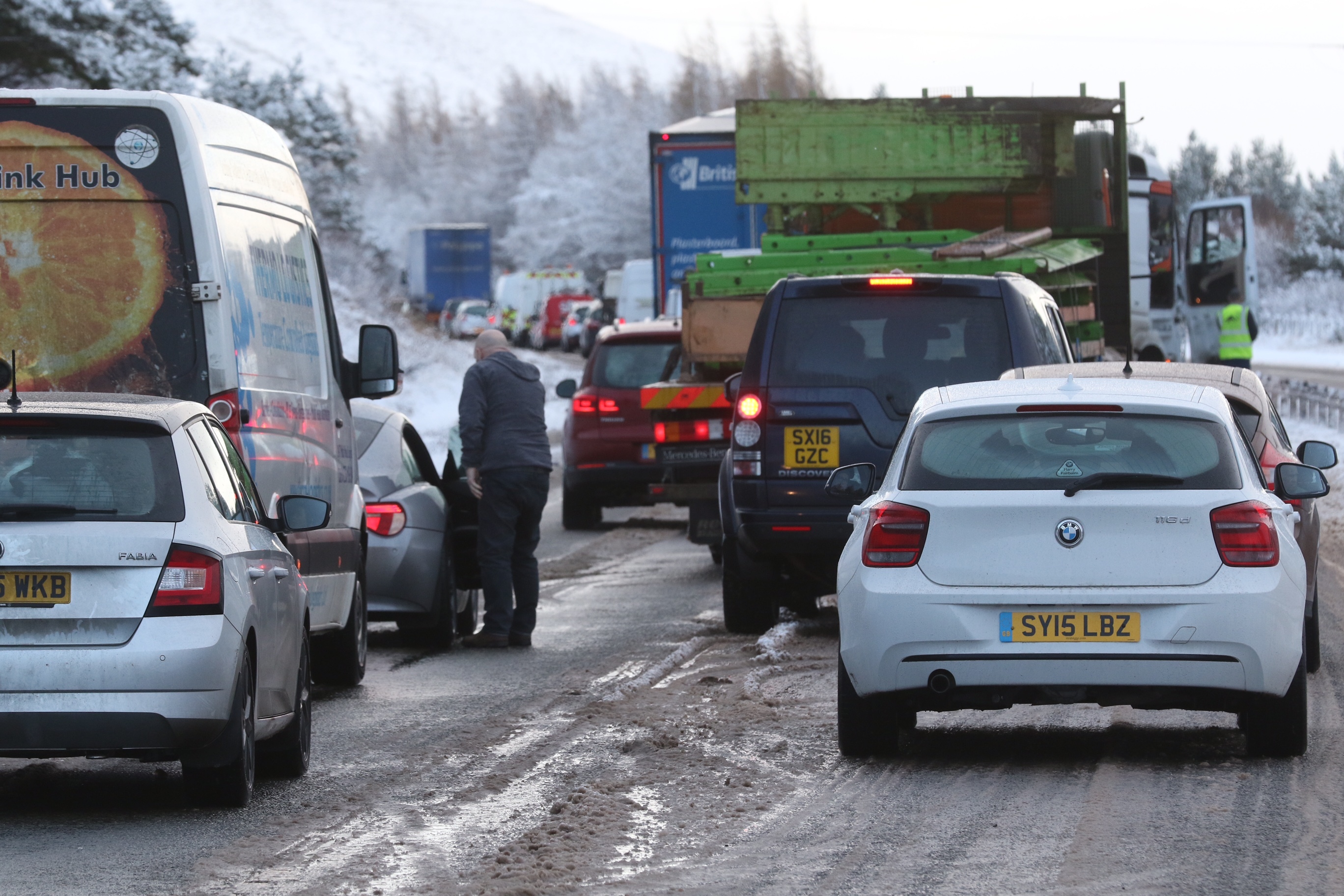 Traffic queuing on the A9 after the crash