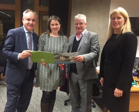 Moray MSP Richard Lochhead, sports minister Aileen Campbell, and the Moray Sports Foundation's Sandy Adam and Kathryn Evans.