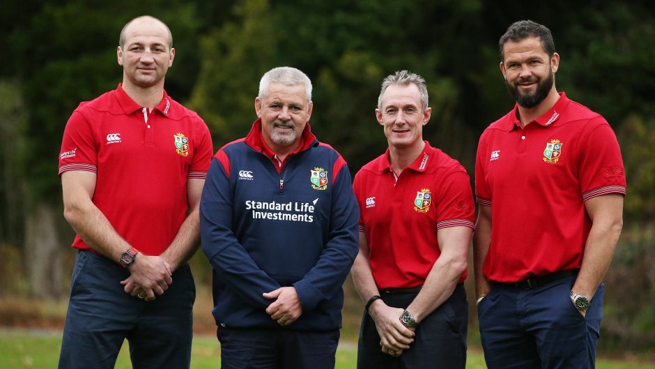 Warren Gatland, second from left, has named three of his coaches