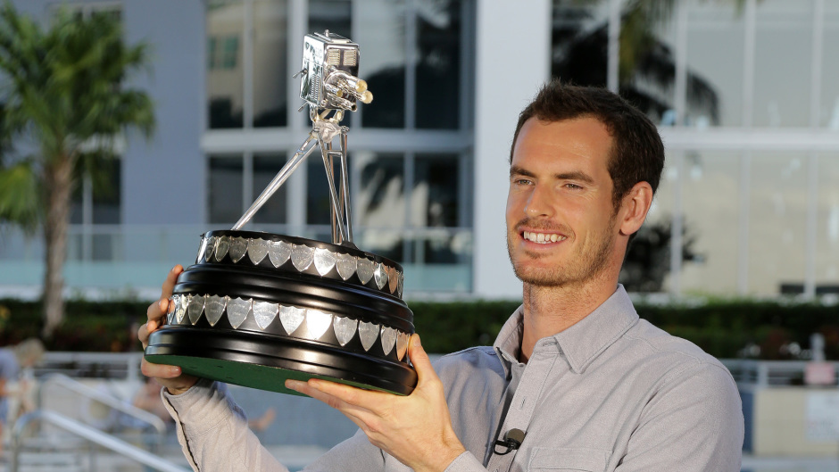 Andy Murray with the Sports Personality of the Year trophy at The Conrad Miami Hotel, Miami (BBC)