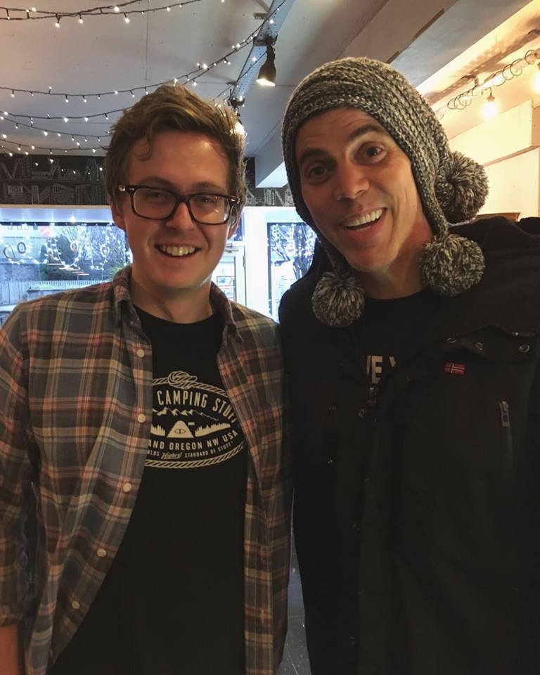 Steve-O from Jackass with Jonathan Chirnside, of Food Story.