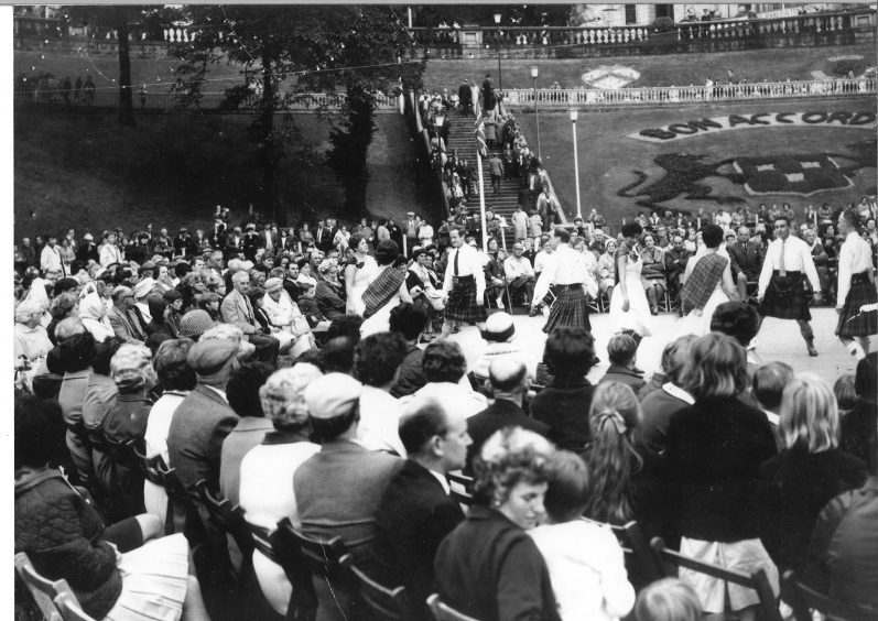 The Jack Sinclair Band and the Queen's Cross Dancers take part in the Festival of Bon Accord in August 1967
