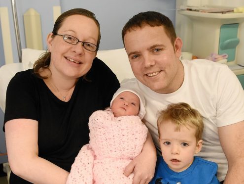 Baby Emma Patullo with mum and Dad, Nicola and Brian Patullo of Fearn in Ross-shire photographed along with big brother Andrew 2 1/2  in Raigmore Hospital.