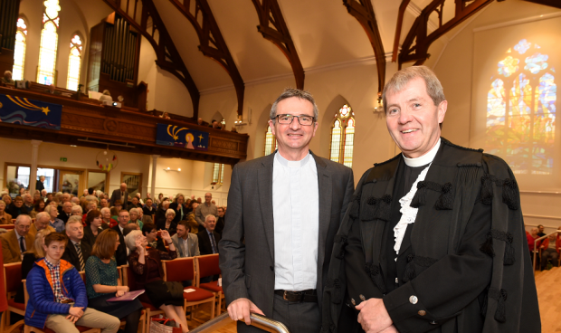 The moderator of the general assembly, the right reverend Russell Barr, a special guest at the service to rededicate Mannofield church, Aberdeen. In the picture are the reverend Keith Blackwood, left and the right reverend Russell Barr.