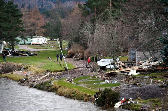 Flood damage at Ballater after the River Dee burst its banks flooding the town.