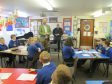 Neil McLennan (front) and Dave Ramsay help produce pupils podcast at Catterline School