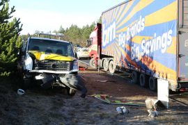 Scene of an RTC involving an artic and a works van on the A9 at the Carrbridge junction. Picture: Andrew Smith
