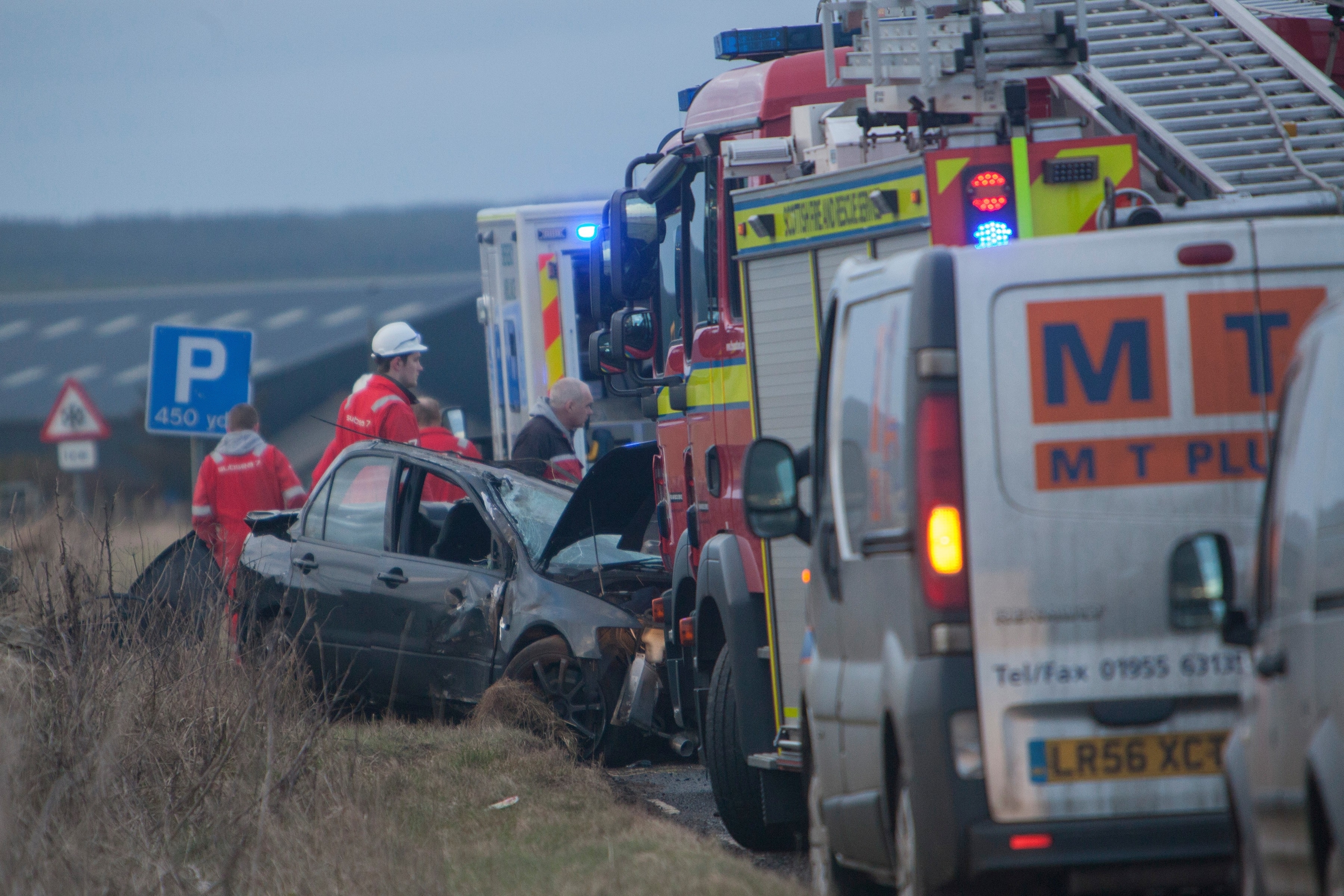 The scene of the accident at Westerloch about five miles North of Wick on the A99.