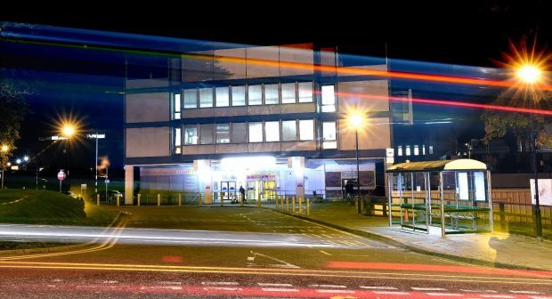 Aberdeen Royal Infirmary (ARI) at night.