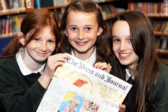 The 2015 winning team from P6 at Milne's Primary School in Fochabers. L-R: Ava Wheeler, Faith Hopkins, and Joy Winkler.