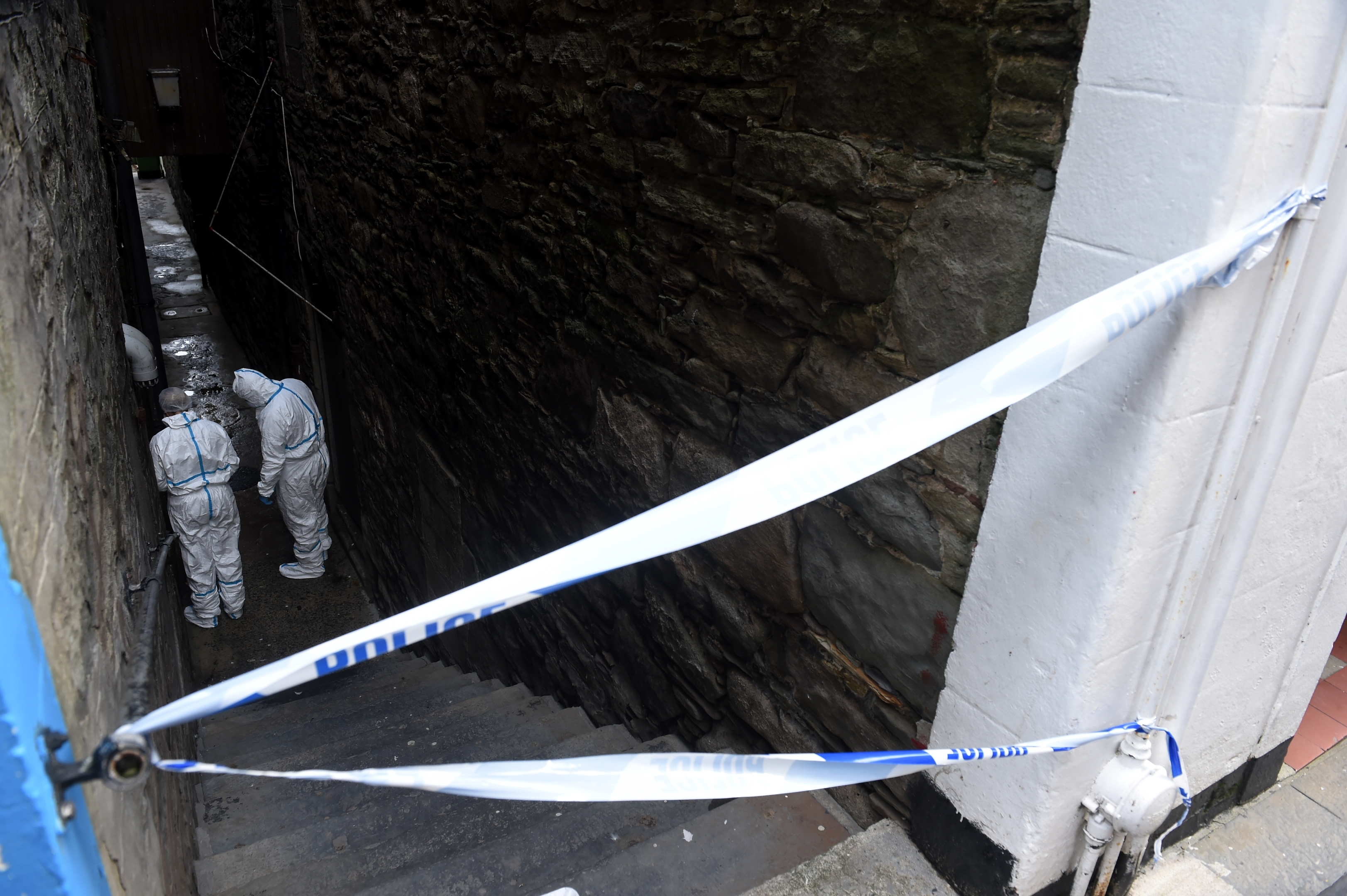 Police at the scene of a sexual assault at Mulleys steps, near Commercial Street in Lerwick, Shetland.