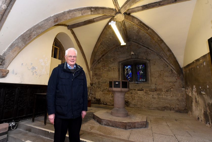 Arthur Winfield, project leader of the Mither Kirk project in the St Mary's chapel, built in the mid 1400's.