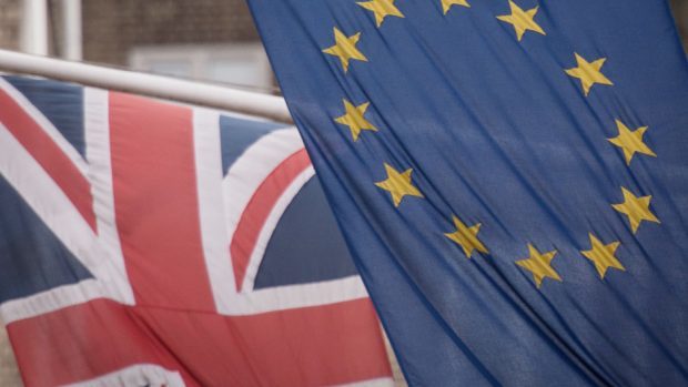 UK flag next to EU flag