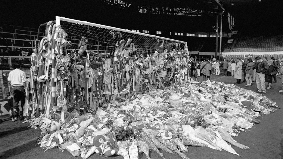 Tributes laid at Anfield, in memory of those who died at the Hillsborough disaster in 1989