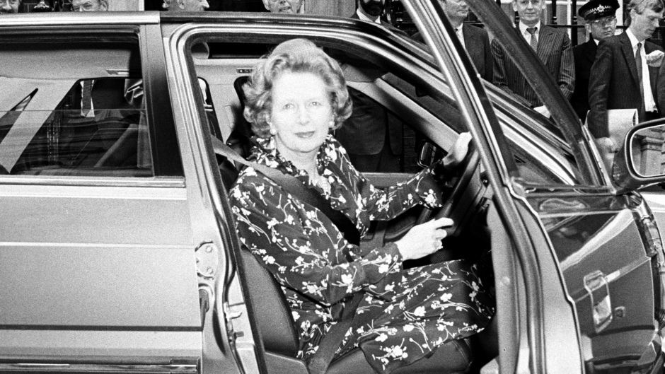 Margaret Thatcher getting behind the wheel