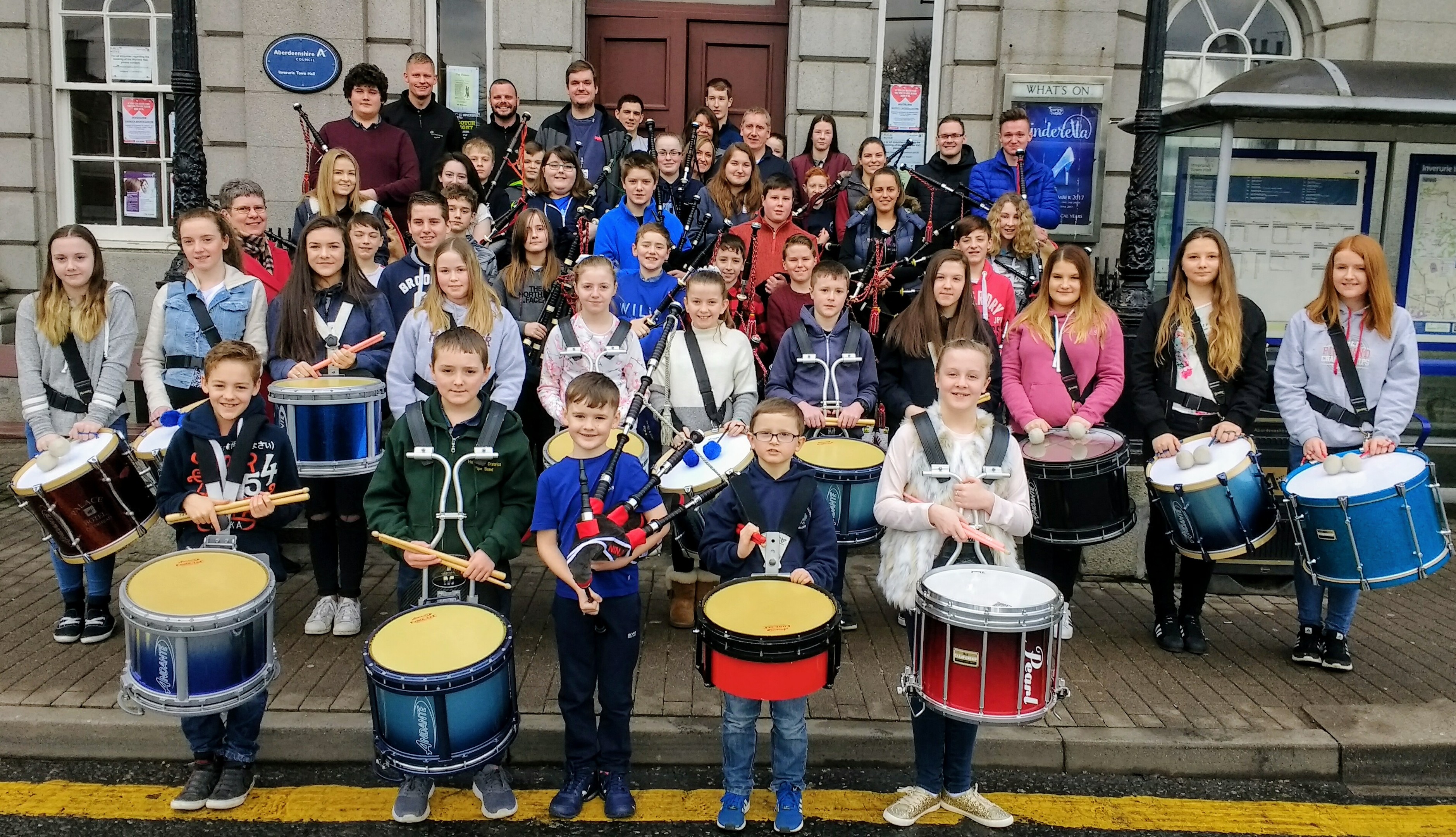 A total of 38 young pipers and drummers attended the “kick start” rehearsal day of the Aberdeenshire Schools Pipe Band at Inverurie Town Hall yesterday.