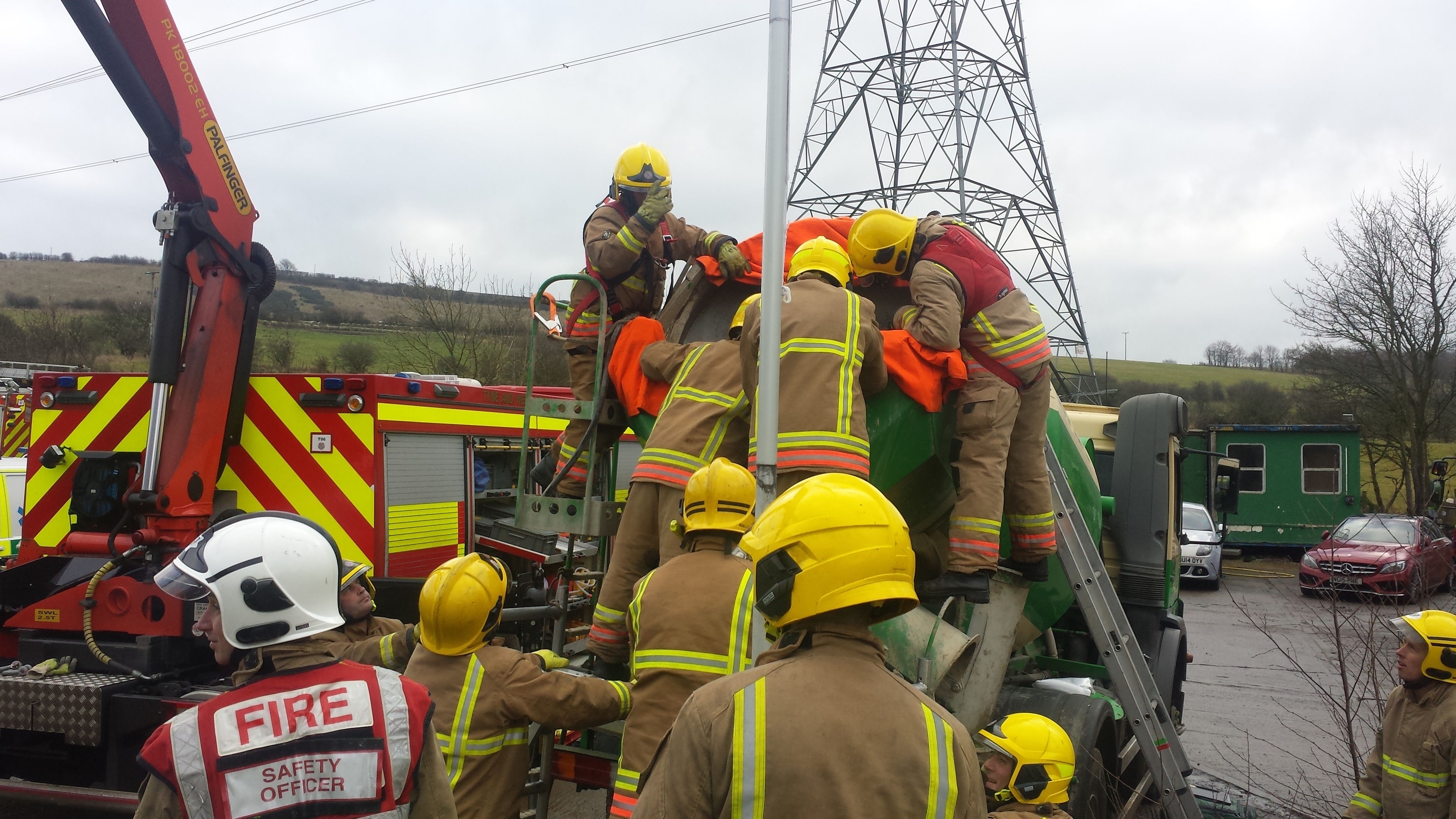 Photos released by the County Durham and Darlington Fire and Rescue Service showed rescuers working on the vehicle, including the use of cutting equipment on the mixing drum.