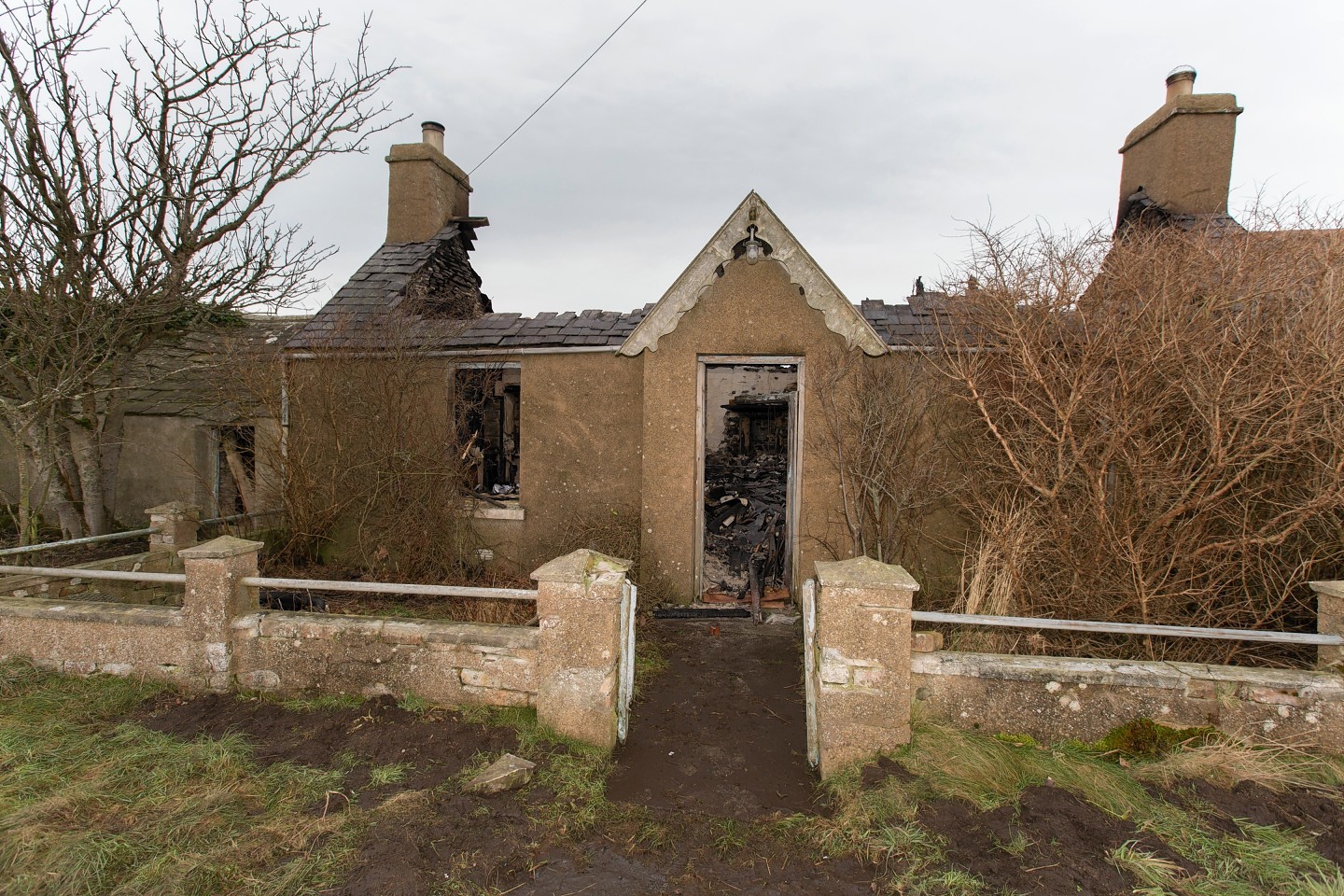 The roof and interior of a croft house at Scarfskerry was completely destoryed by fire.