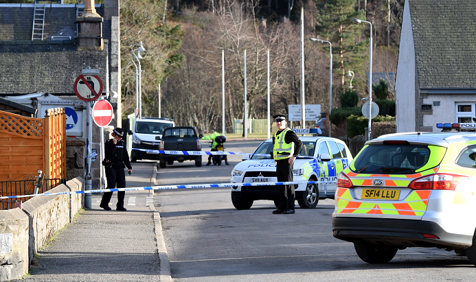 Police Scotland presence on Braichlie Road, Ballater.
Picture by Jim Irvine