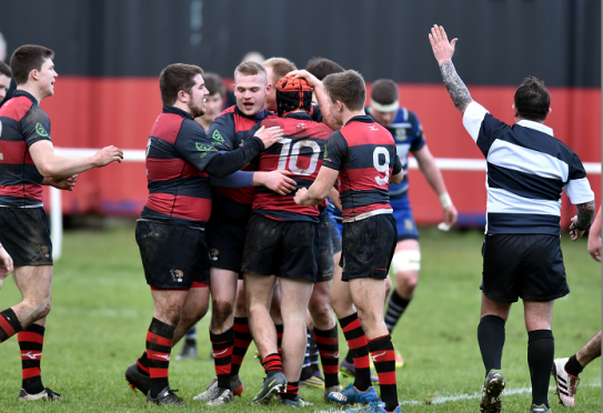 Aberdeenshire Ross Greig (10), celebrates his try
Picture by COLIN RENNIE