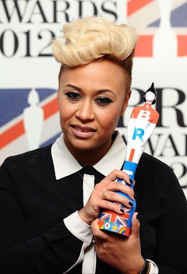 Emeli Sande in the press room with her Critics Choice Award at the 2012 Brit Awards