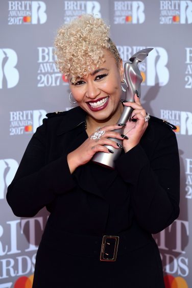 Emeli Sande with her award for Best British Female Solo Artist at last night's Brit Awards
