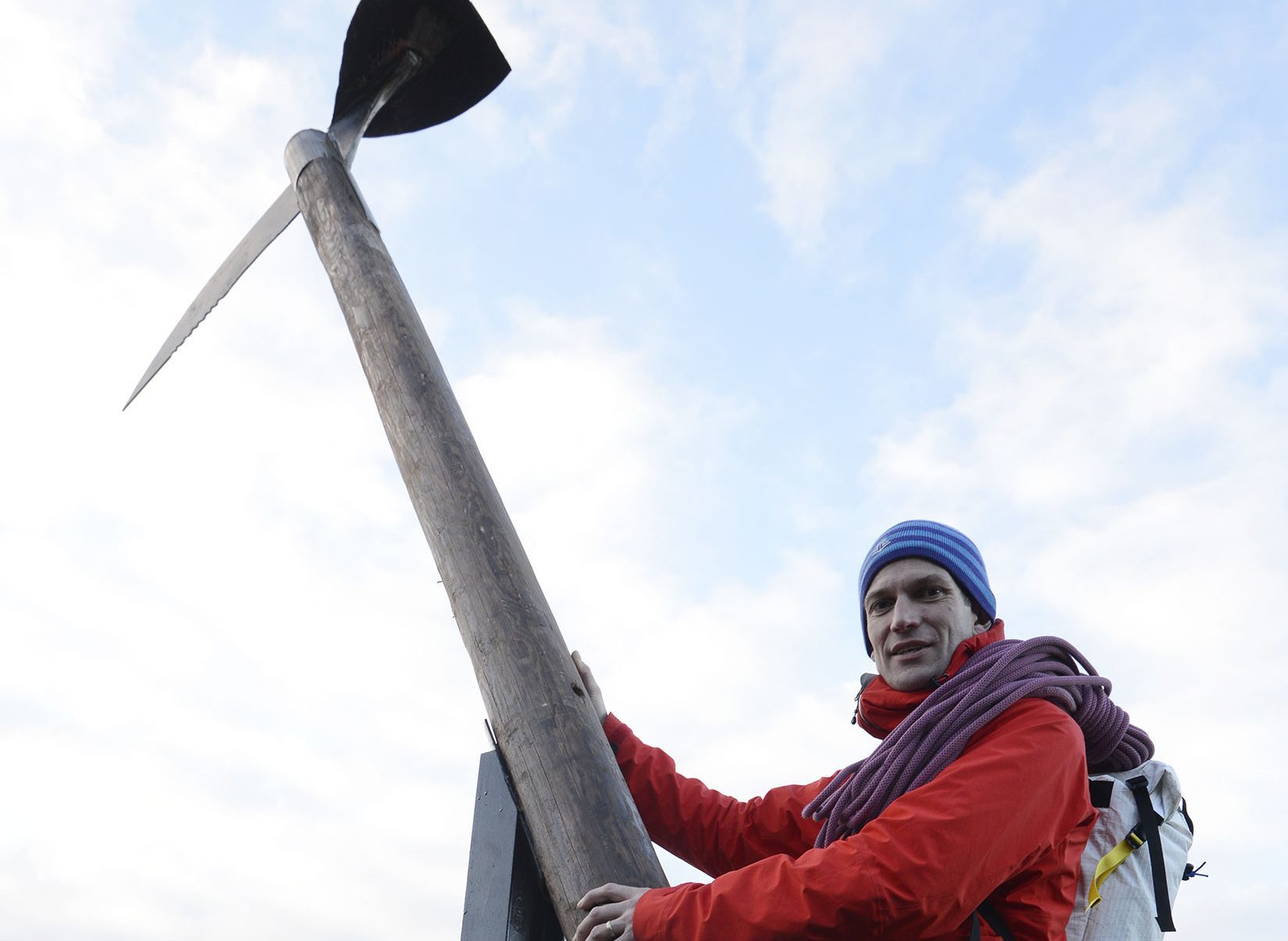 Chairman Mike Pescod wields the giant ice axe which promotes the event.