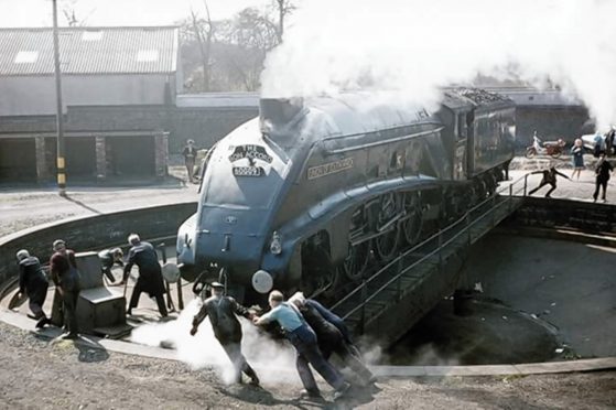 Classic steam train Union of South Africa returns to Aberdeen for first time since 1966 at Ferryhill Railway Turntable.