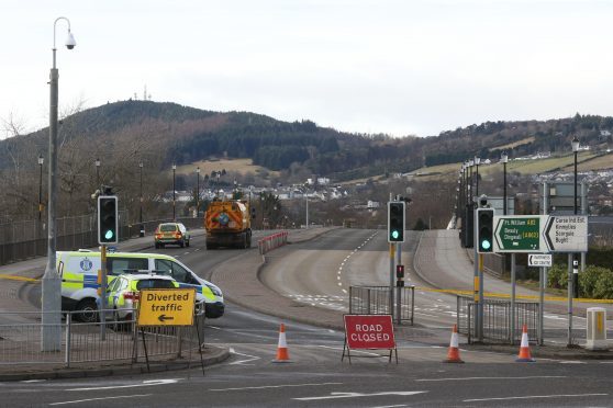 The scene on Friars Bridge in Inverness.