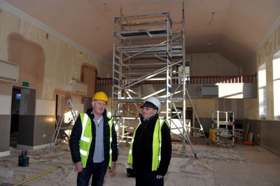 Most of the work at Fochabers Institute is expected to be finished by the end of the month. Pictured: Fochabers Village Association chairman Gordon Christie, general manager Alan Brown.