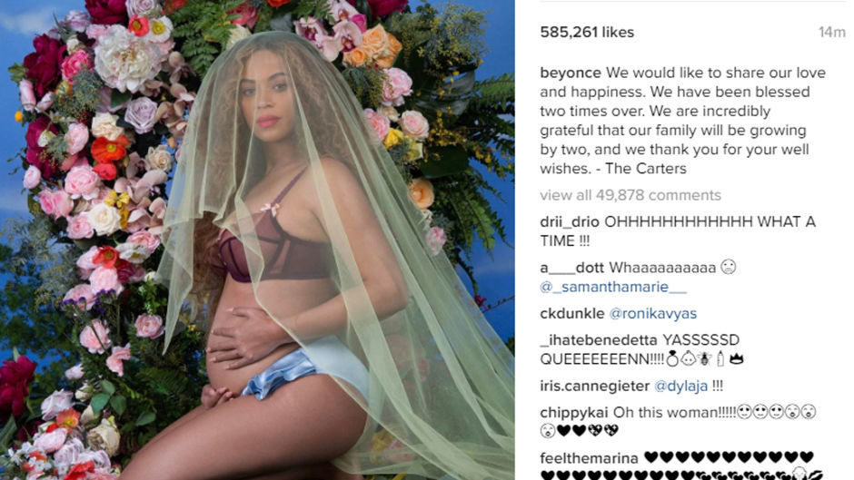 Screen grabbed image taken from the Instagram feed of Beyonce, who has revealed she is pregnant with twins
