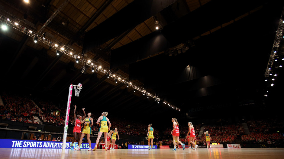 A game of netball in action.