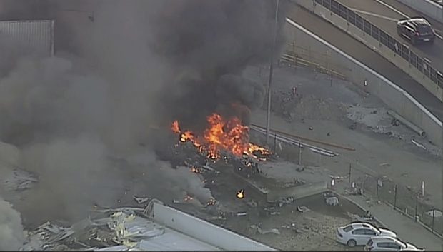 This image made from video shows the site of a plane crash at Essendon Airport in Melbourne, Australia