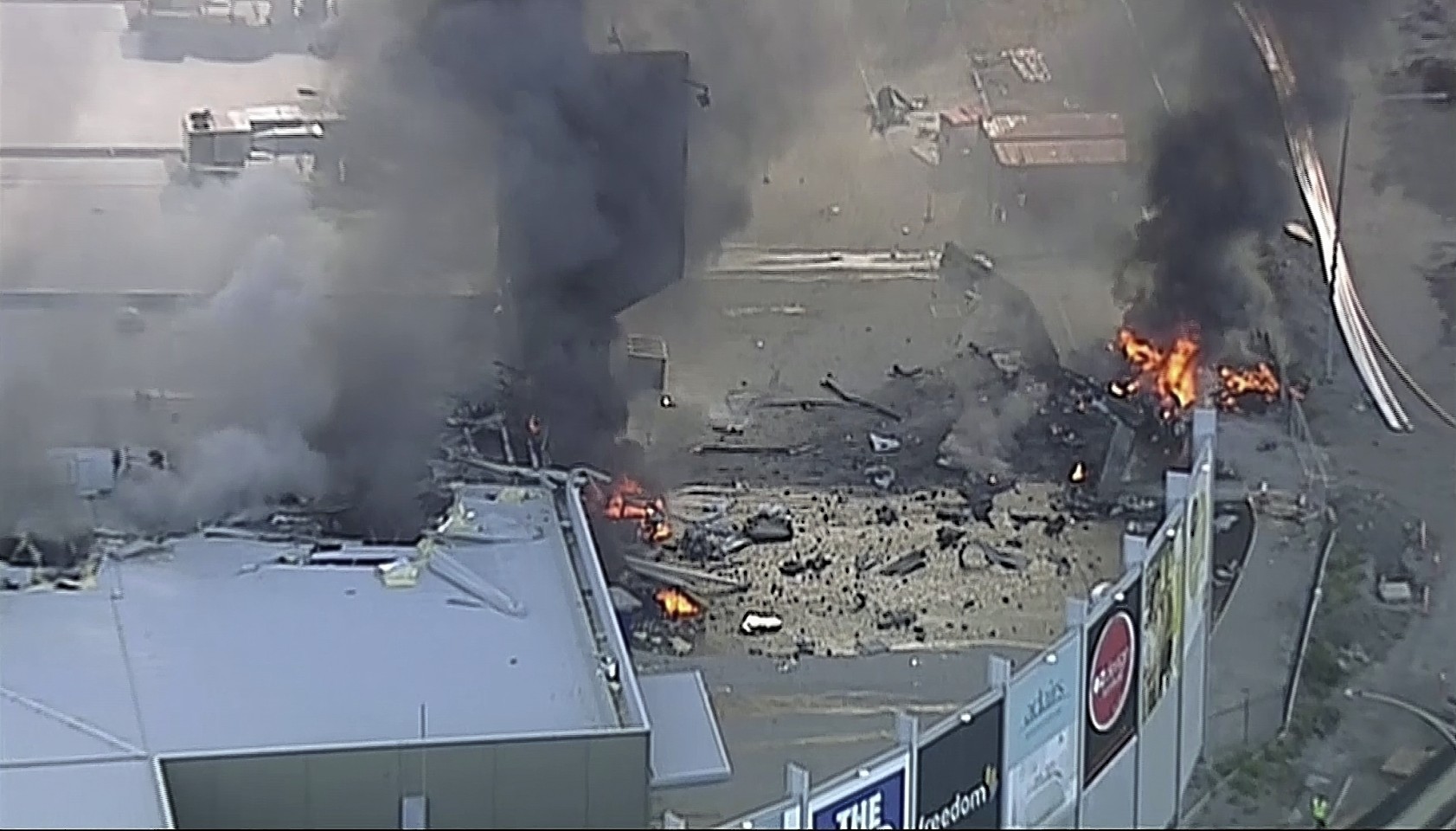 This image made from video shows the site of a plane crash at Essendon Airport in Melbourne, 
