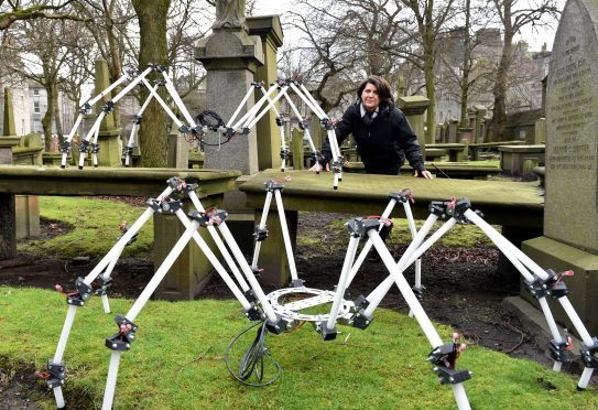 One of the installations Les Araignees (The Spiders) are going to be crawling around St Nicholas Kirkyard in Union Street later in the week. Pic by Colin Rennie.